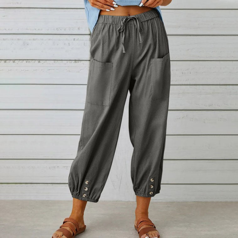 Weite Damenhose aus Baumwolle und Leinen