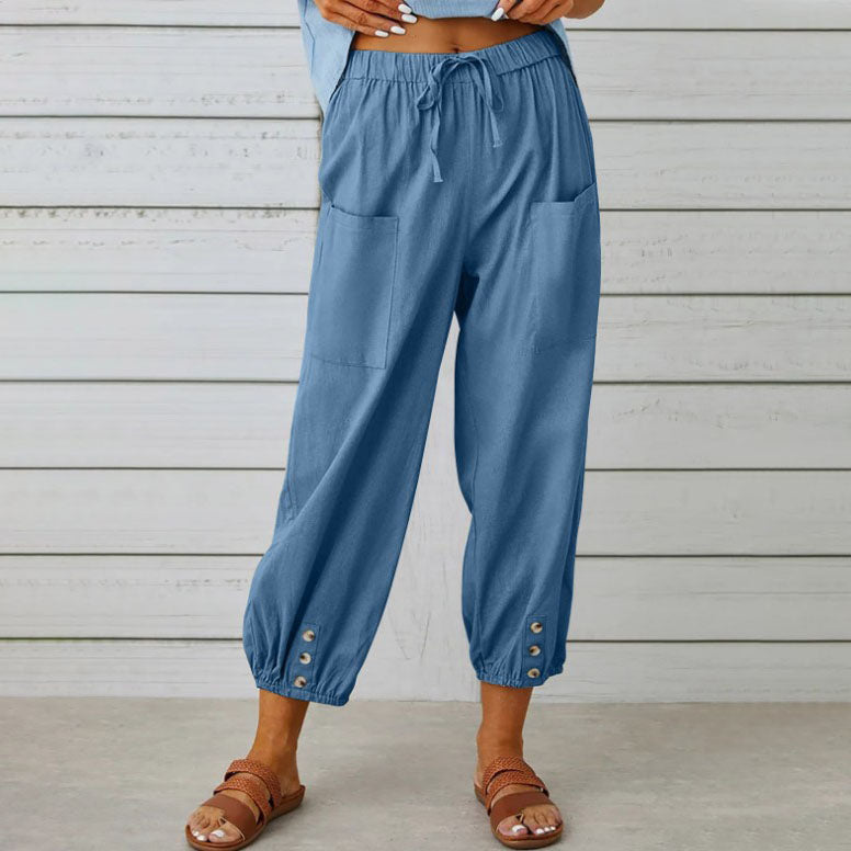 Weite Damenhose aus Baumwolle und Leinen