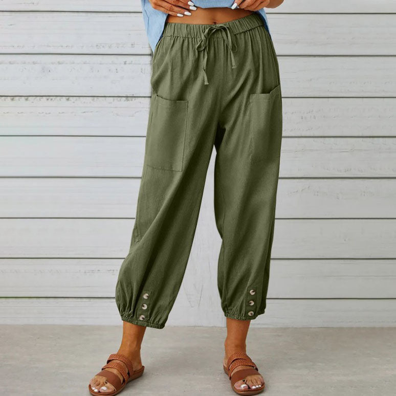 Weite Damenhose aus Baumwolle und Leinen