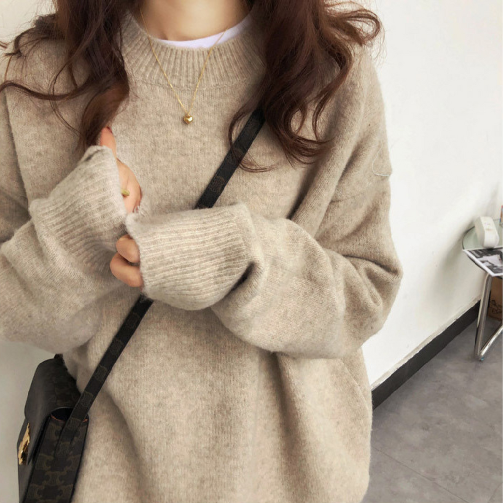 Gemütlicher, lässiger Strickpullover - Langarm, Rundhalsausschnitt