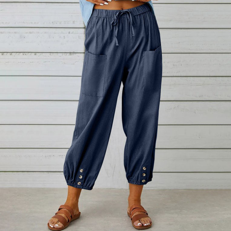 Weite Damenhose aus Baumwolle und Leinen