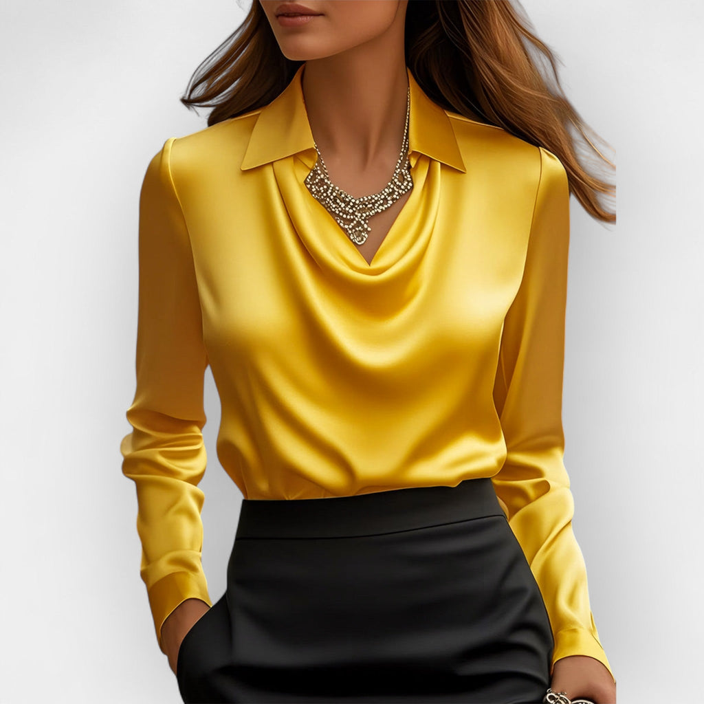 Hogan - Stilvolle, trendige Damenbluse im Satin-Look mit Wasserfallausschnitt