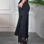 Stilvolle Weitbein-Hose mit Transparentem Spitzeneinsatz