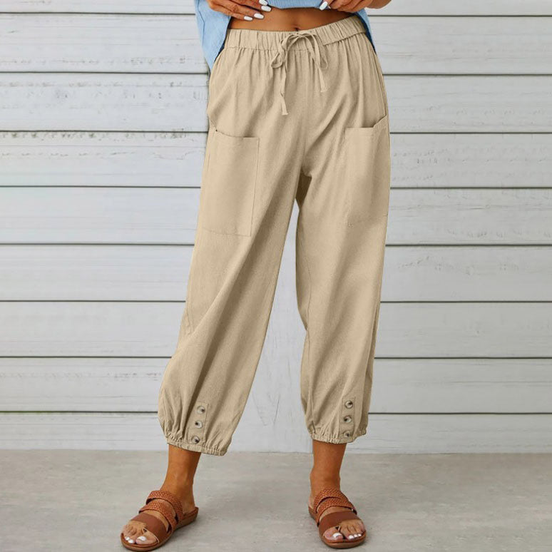 Weite Damenhose aus Baumwolle und Leinen