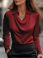 Hogan - Stilvolle, trendige Damenbluse im Satin-Look mit Wasserfallausschnitt