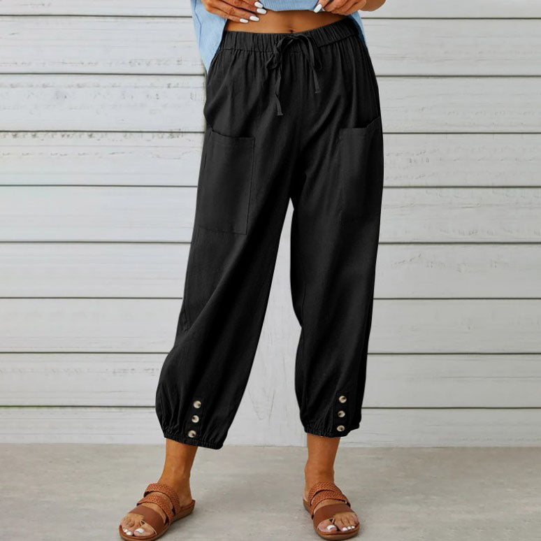 Weite Damenhose aus Baumwolle und Leinen