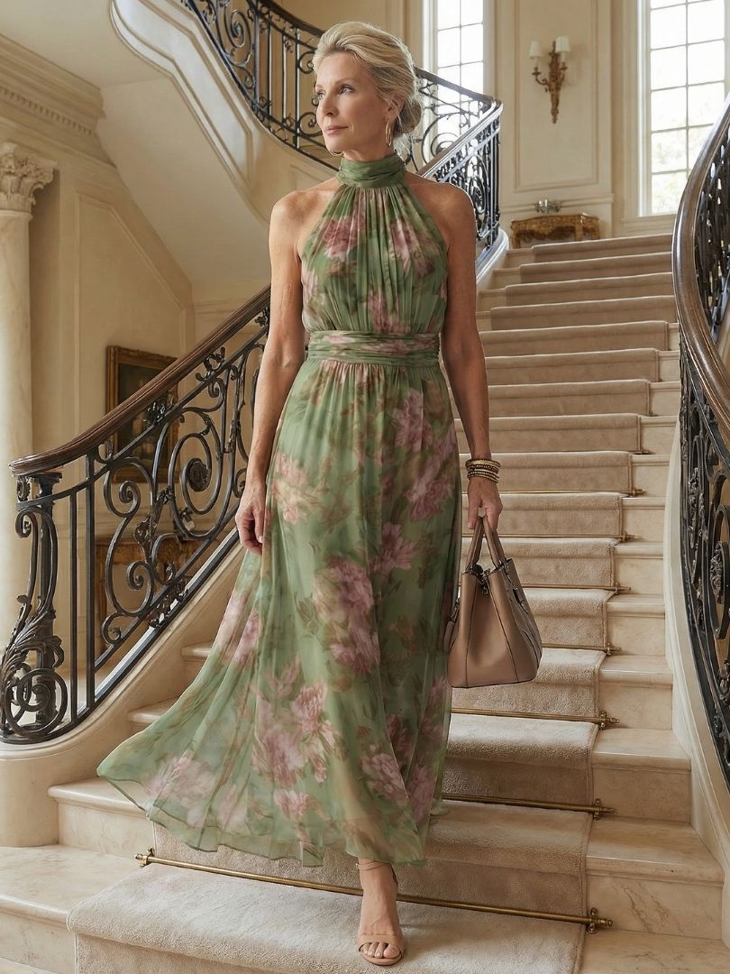 Paula | Midi-Kleid mit gerafftem Halterneck-Ausschnitt