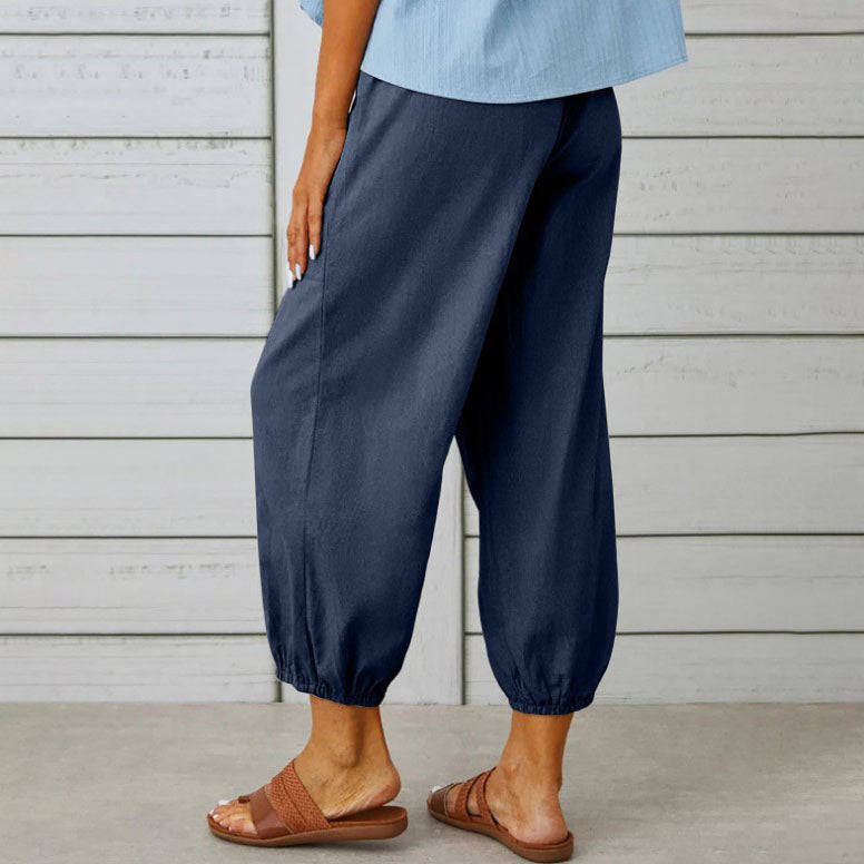 Weite Damenhose aus Baumwolle und Leinen