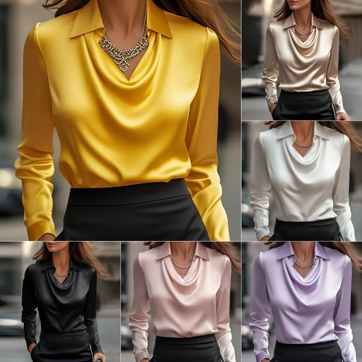 Hogan - Stilvolle, trendige Damenbluse im Satin-Look mit Wasserfallausschnitt