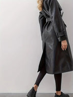 Valentina | Langer Kunstleder-Trenchcoat mit Gürtel und elegantem Stil