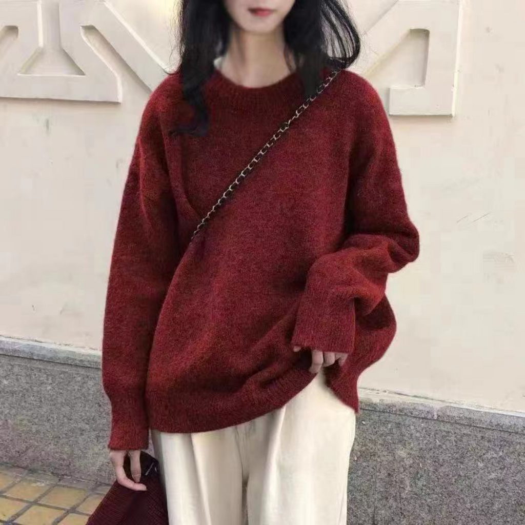 Gemütlicher, lässiger Strickpullover - Langarm, Rundhalsausschnitt
