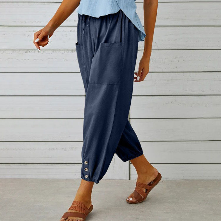 Weite Damenhose aus Baumwolle und Leinen