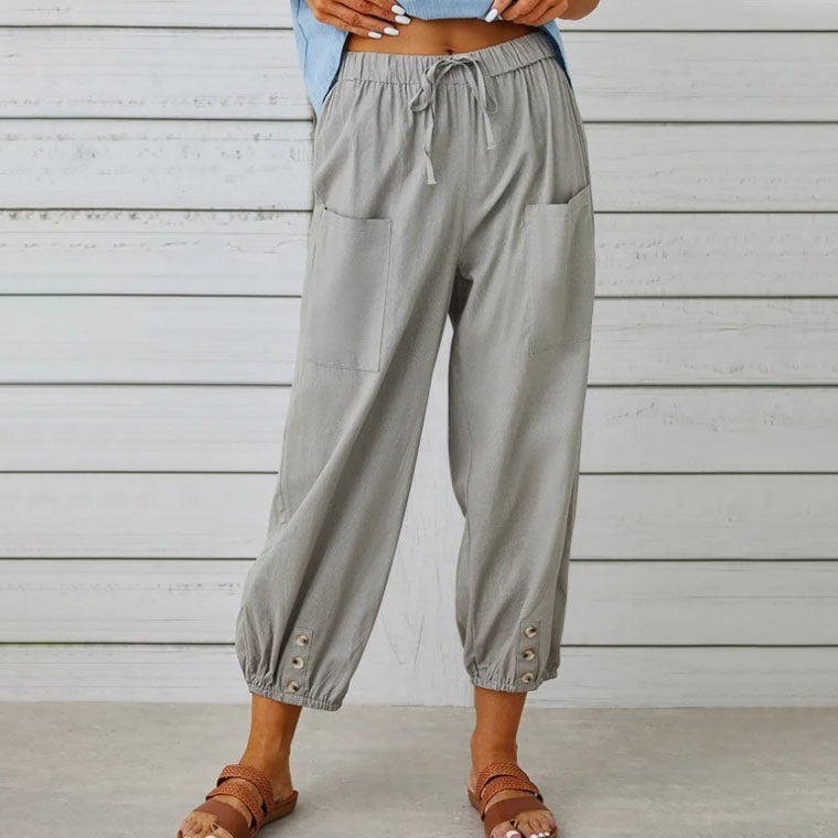 Weite Damenhose aus Baumwolle und Leinen