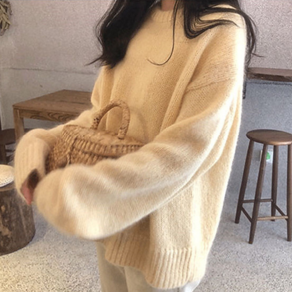 Gemütlicher, lässiger Strickpullover - Langarm, Rundhalsausschnitt