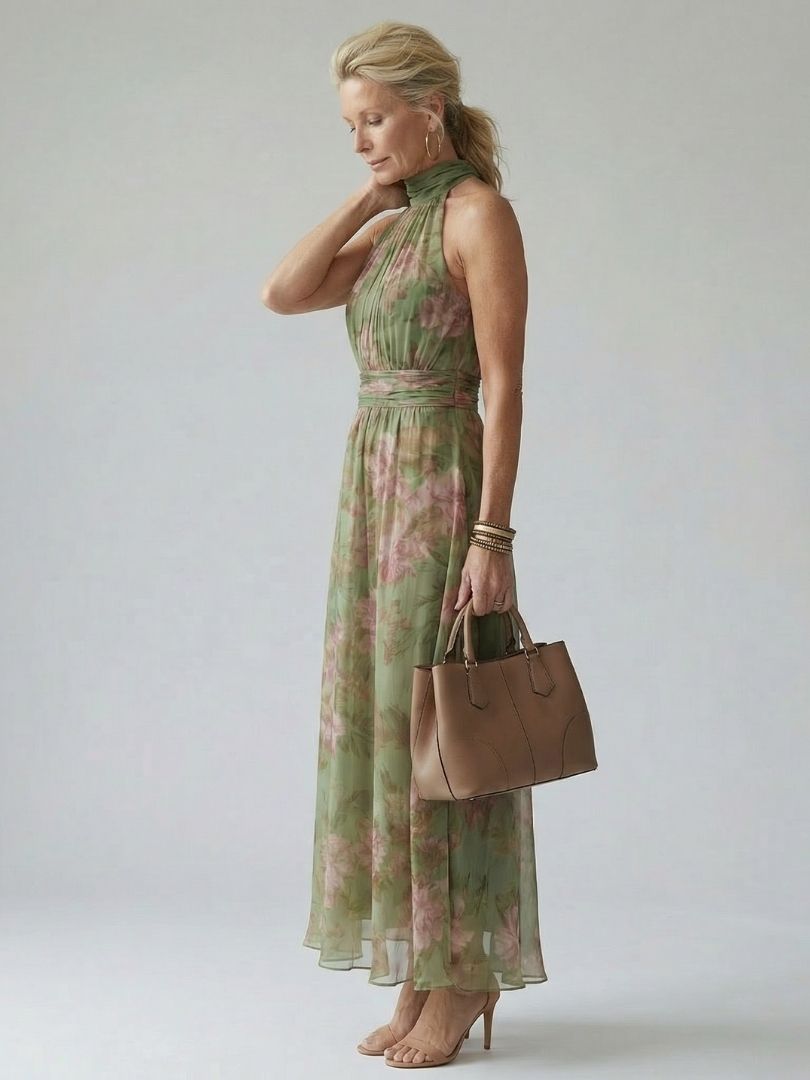 Paula | Midi-Kleid mit gerafftem Halterneck-Ausschnitt