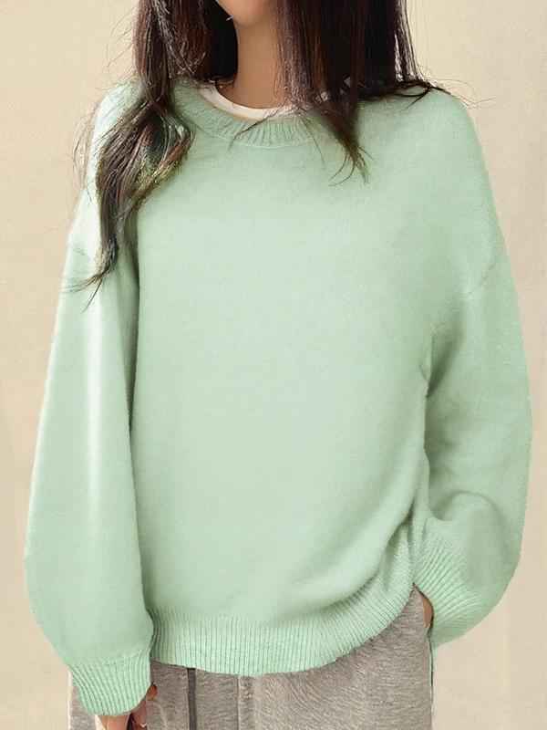 Strickpullover mit Drop-Shoulder, Rundhals und Schlitzsaum - Chic und gemütlich