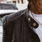 Schwarz Lederjacke mit Reißverschluss für Dame