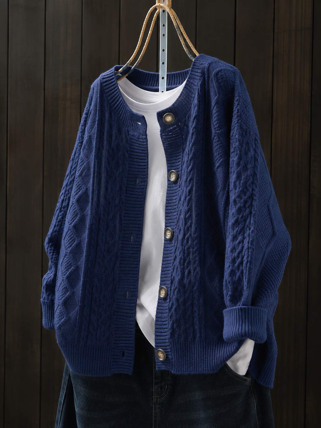 Damen Strick-Cardigan mit Zopfmuster aus Schafskaschmir