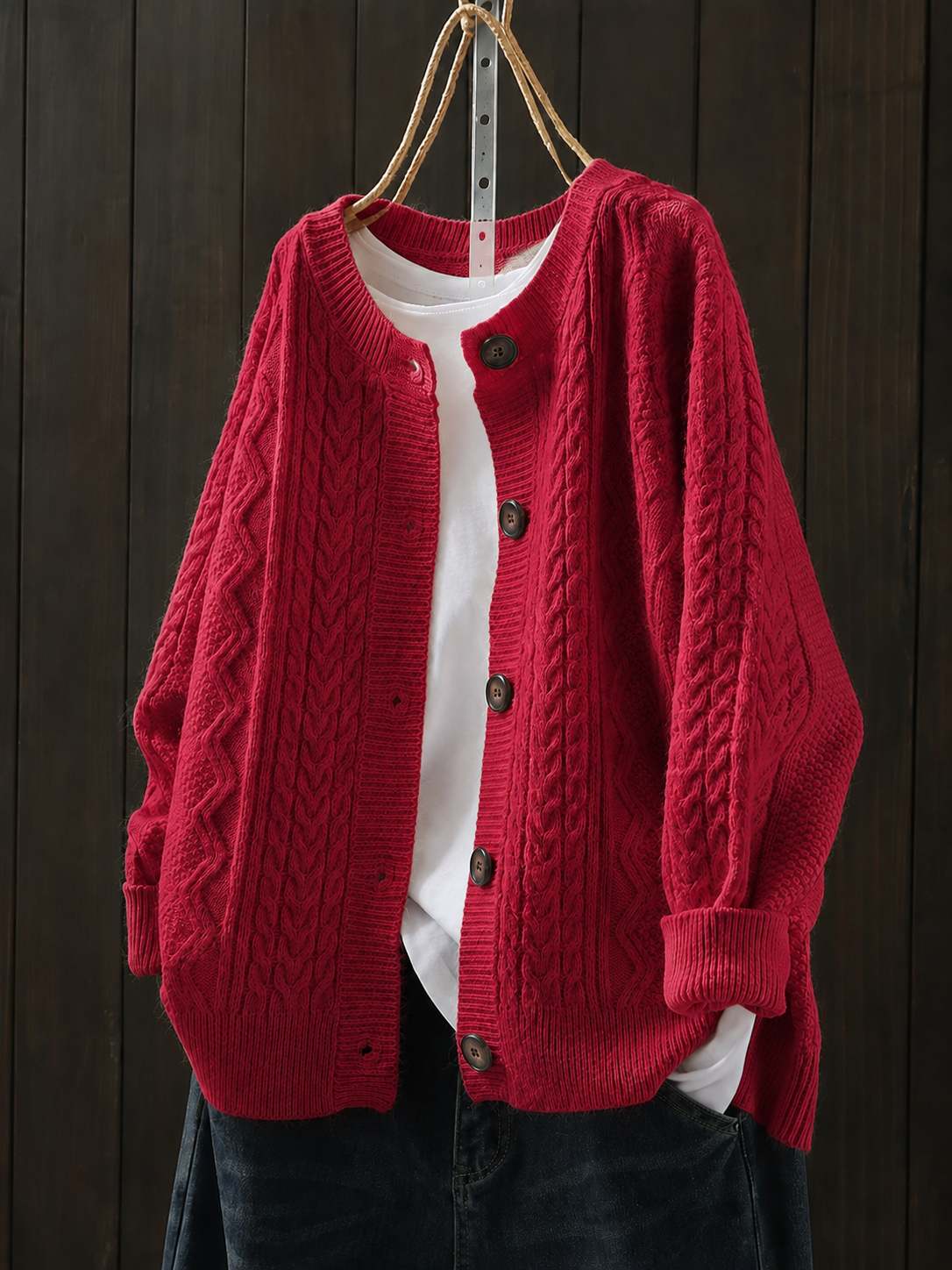 Damen Strick-Cardigan mit Zopfmuster aus Schafskaschmir