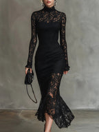 Monika | Schwarzes Spitzen-Maxikleid