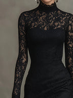 Monika | Schwarzes Spitzen-Maxikleid
