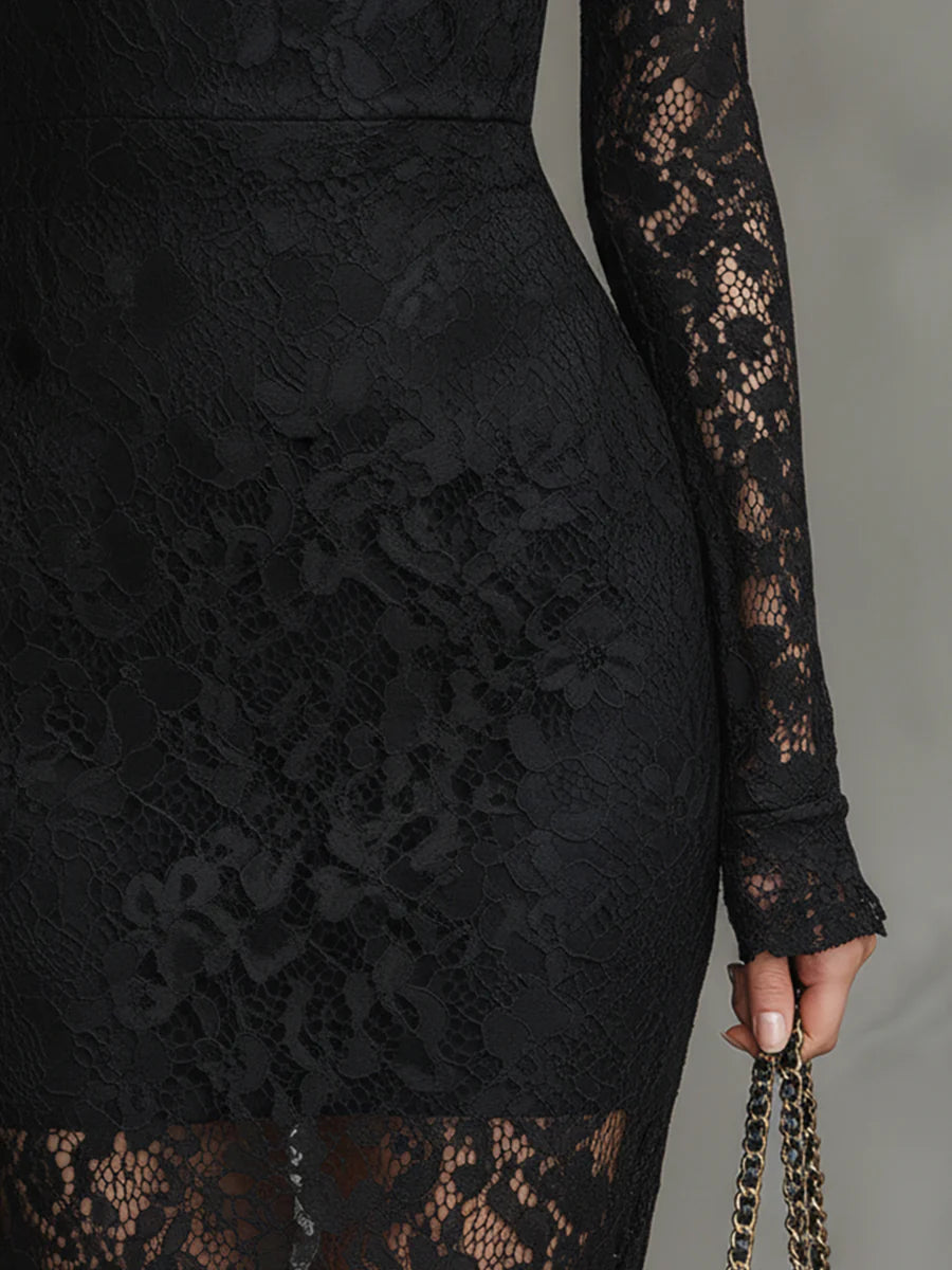 Monika | Schwarzes Spitzen-Maxikleid