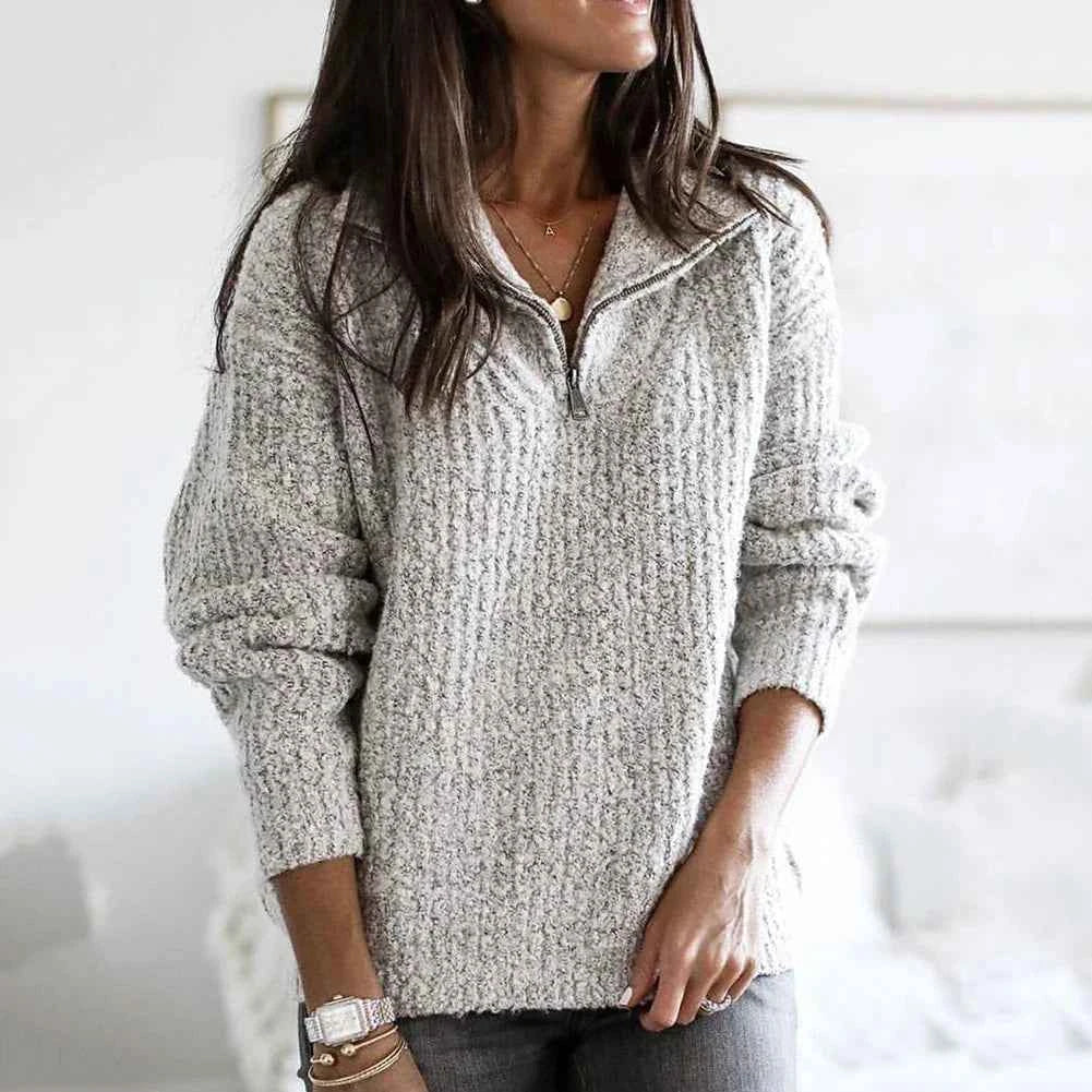 Stilvoller Damen-Halb-Reißverschluss-Pullover für Komfort und Eleganz