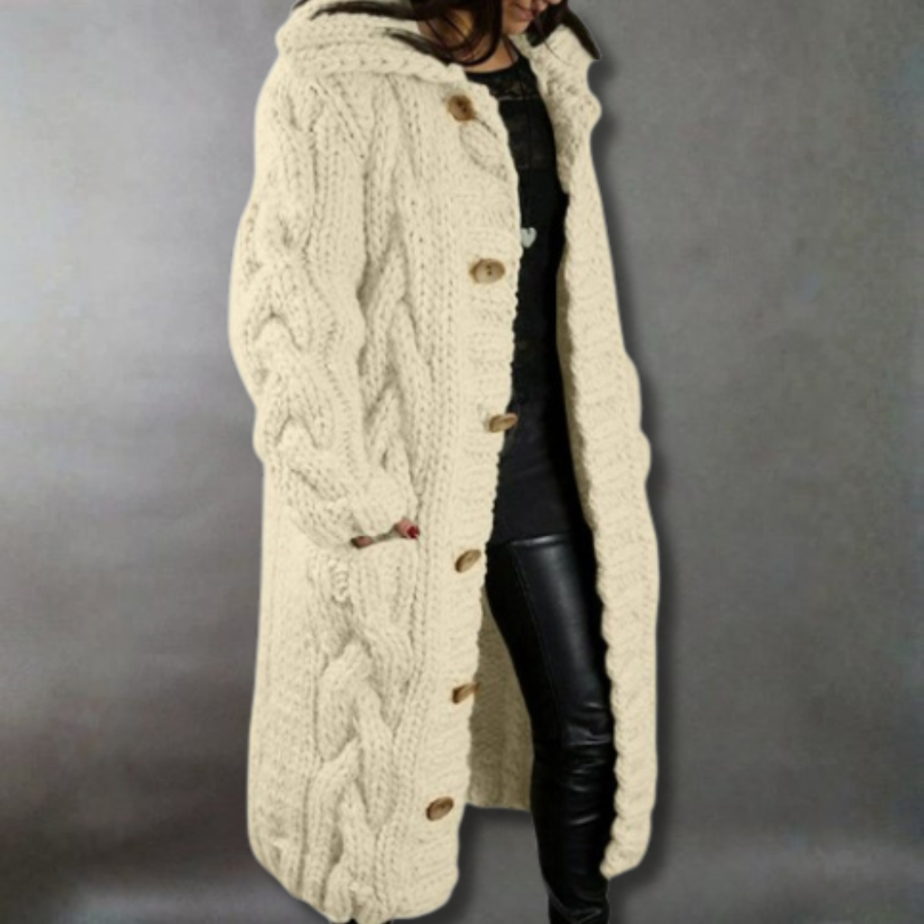 Eleanor | Women's Cable Knit Coat - Hooded
