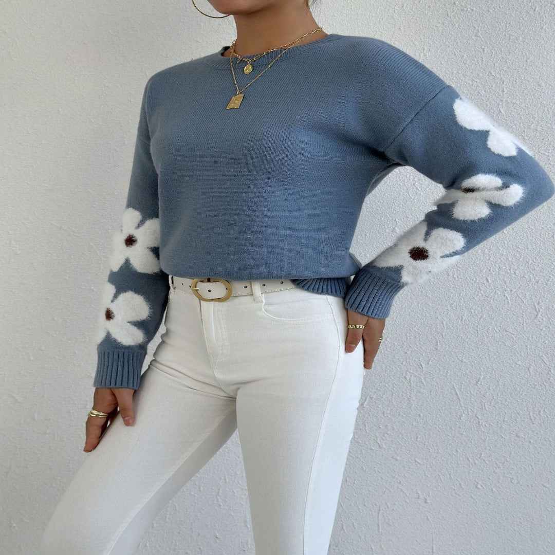 Rundhals-Strickpullover für Herbst und Winter Damen