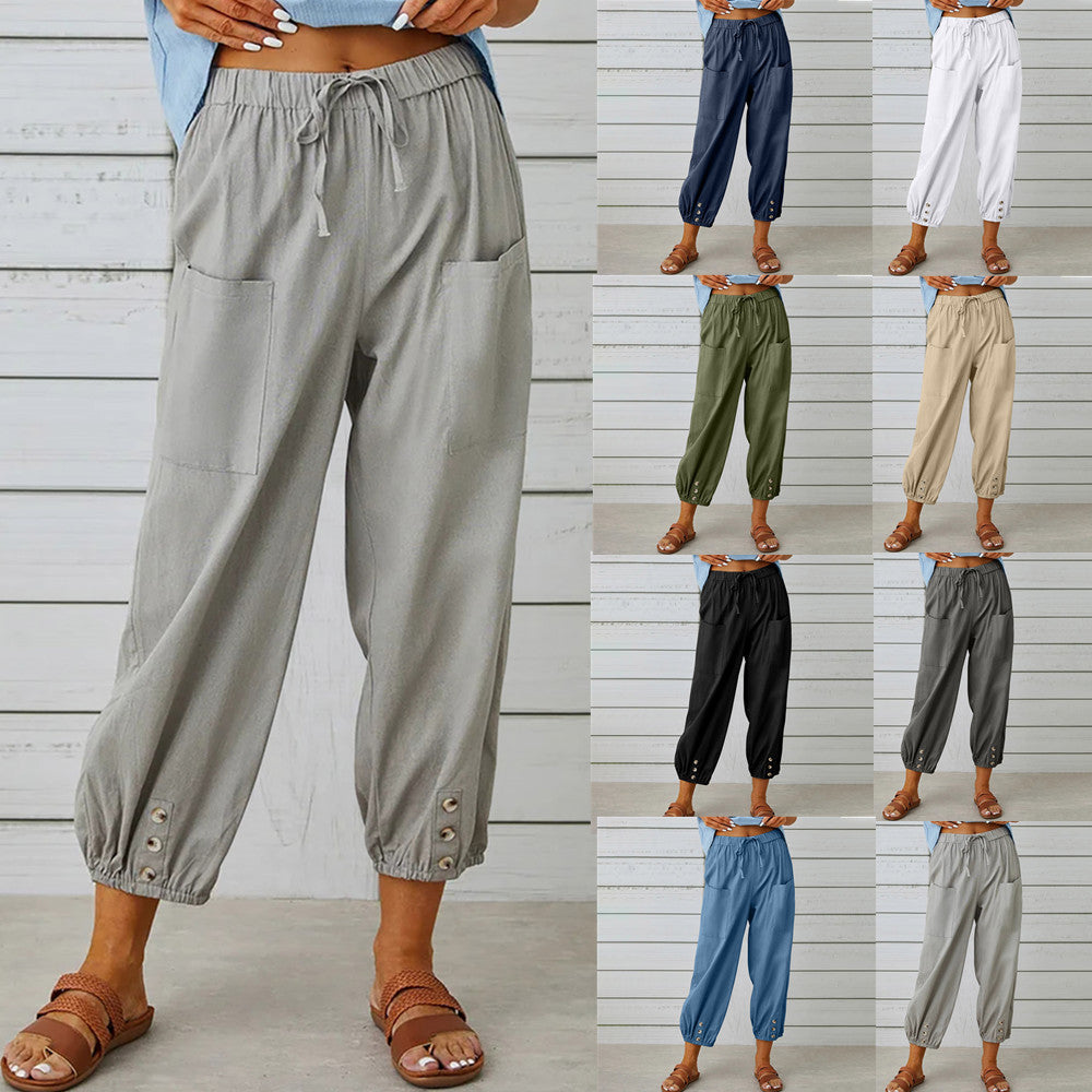 Weite Damenhose aus Baumwolle und Leinen