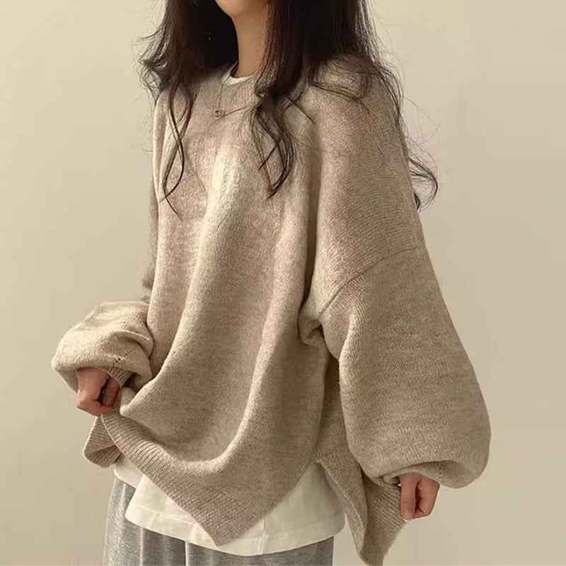 Strickpullover mit Drop-Shoulder, Rundhals und Schlitzsaum - Chic und gemütlich