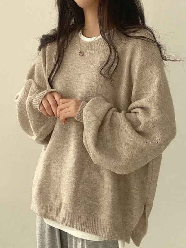Strickpullover mit Drop-Shoulder, Rundhals und Schlitzsaum - Chic und gemütlich