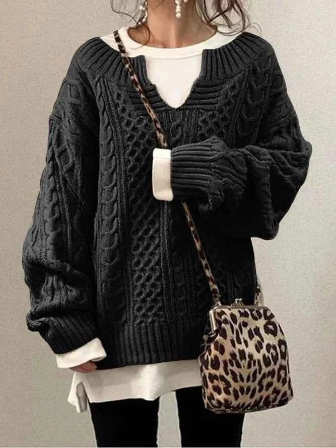 Eleganter Damen-Pullover mit modischem halboffenem Kragen