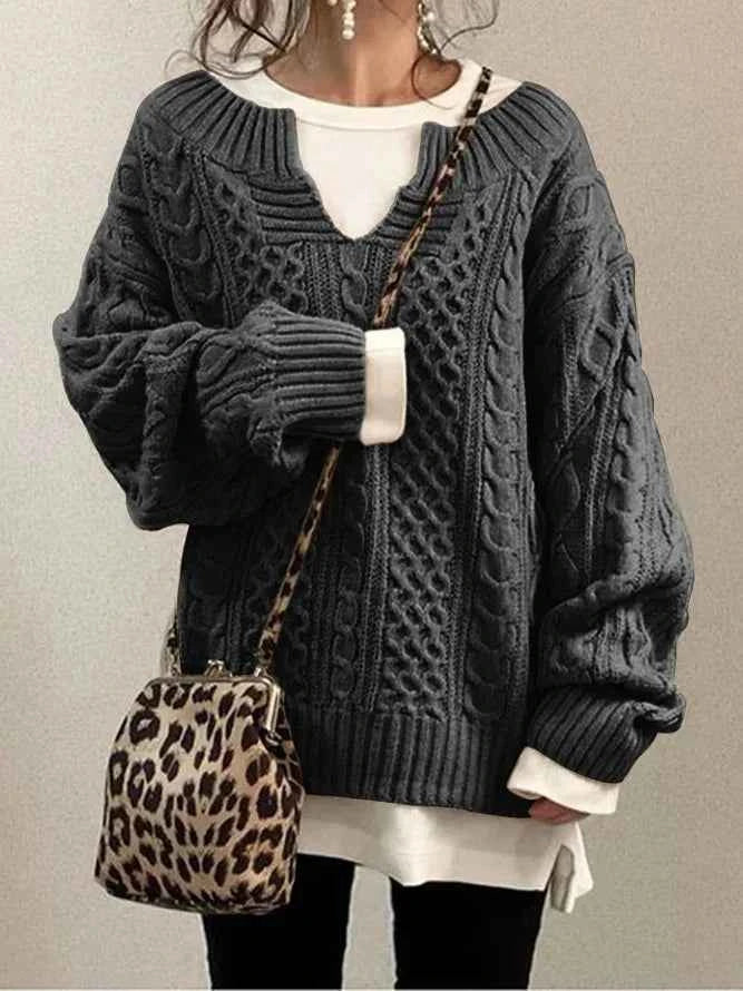 Eleganter Damen-Pullover mit modischem halboffenem Kragen