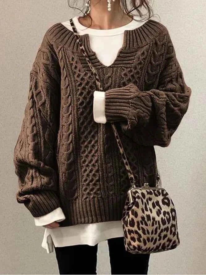 Eleganter Damen-Pullover mit modischem halboffenem Kragen