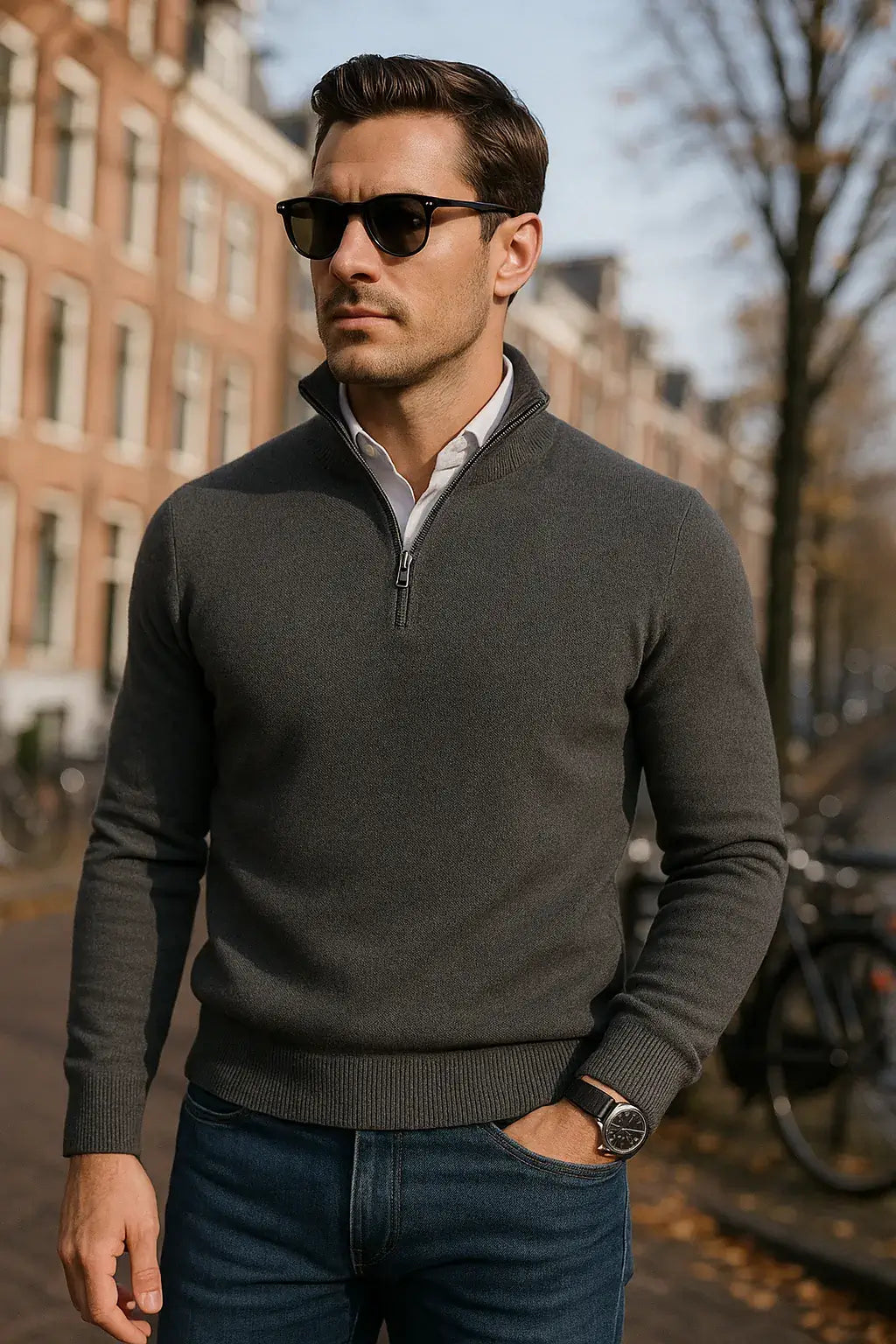 Windsor Herrenpullover mit Halbzipper
