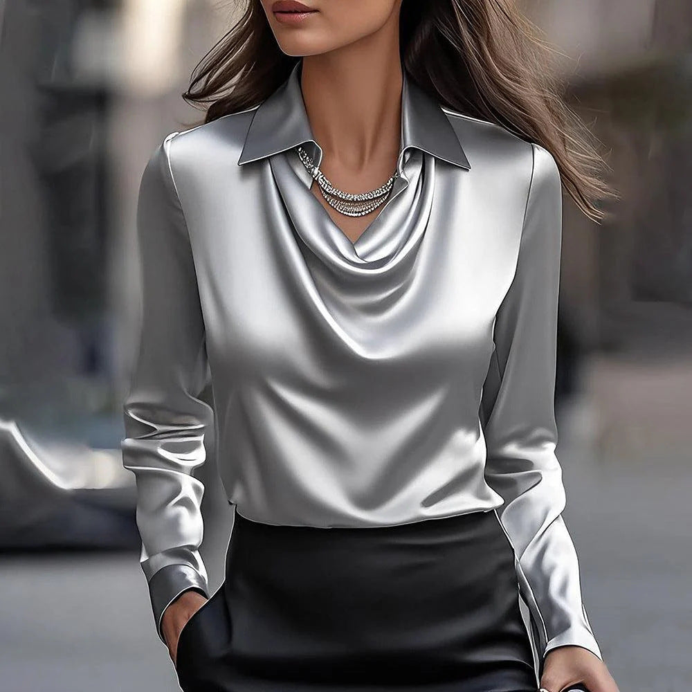 Hogan - Stilvolle, trendige Damenbluse im Satin-Look mit Wasserfallausschnitt