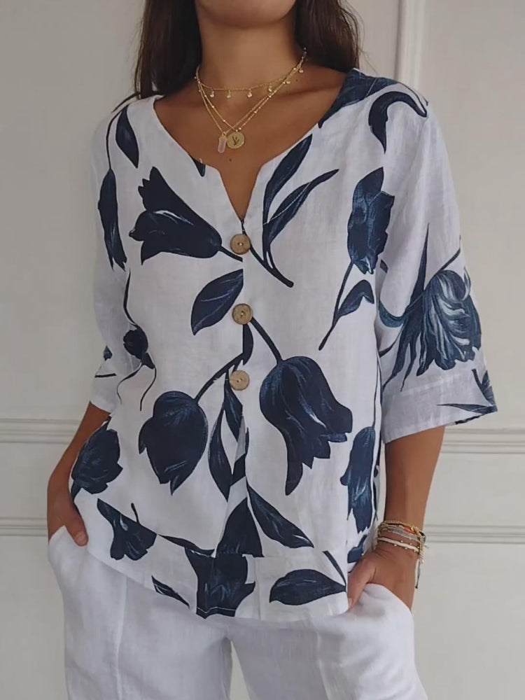 Lara | Blumen V-Ausschnitt Bluse