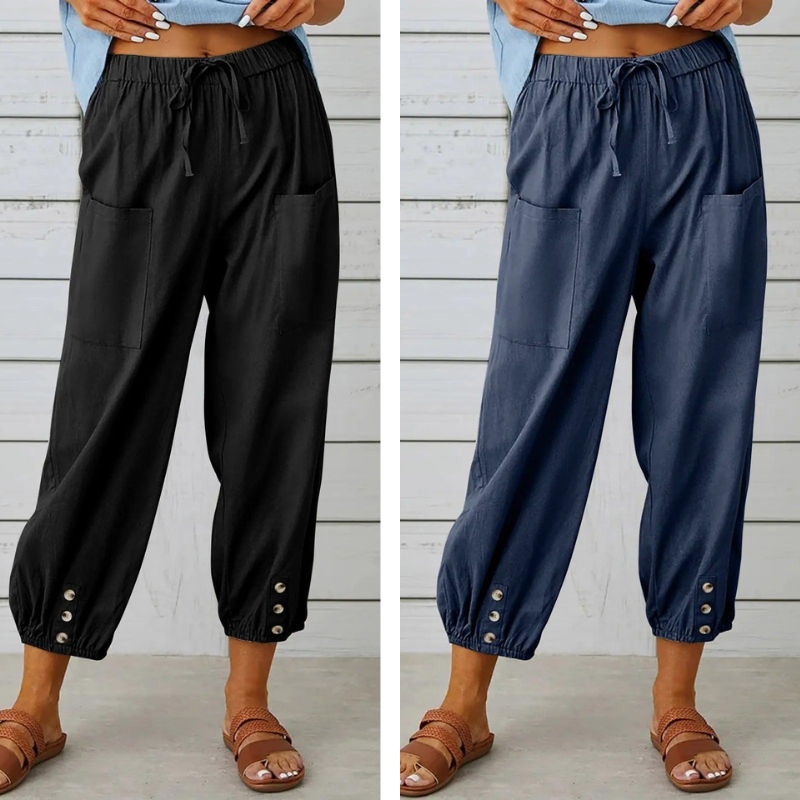 Weite Damenhose aus Baumwolle und Leinen