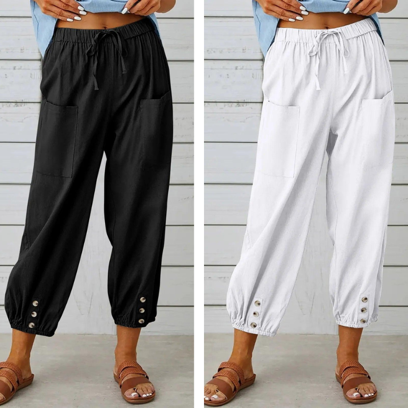 Weite Damenhose aus Baumwolle und Leinen