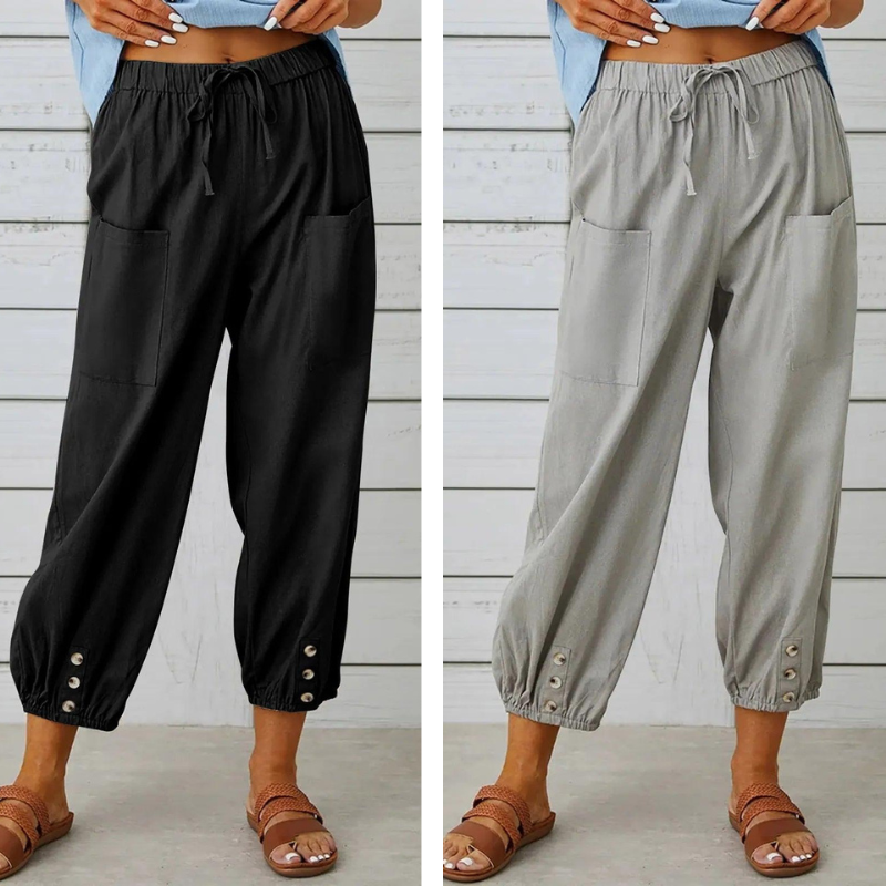 Weite Damenhose aus Baumwolle und Leinen