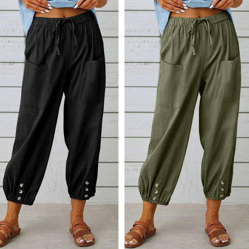 Weite Damenhose aus Baumwolle und Leinen