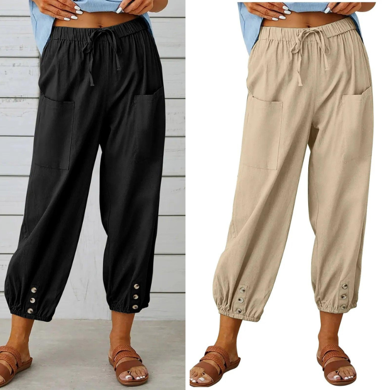 Weite Damenhose aus Baumwolle und Leinen