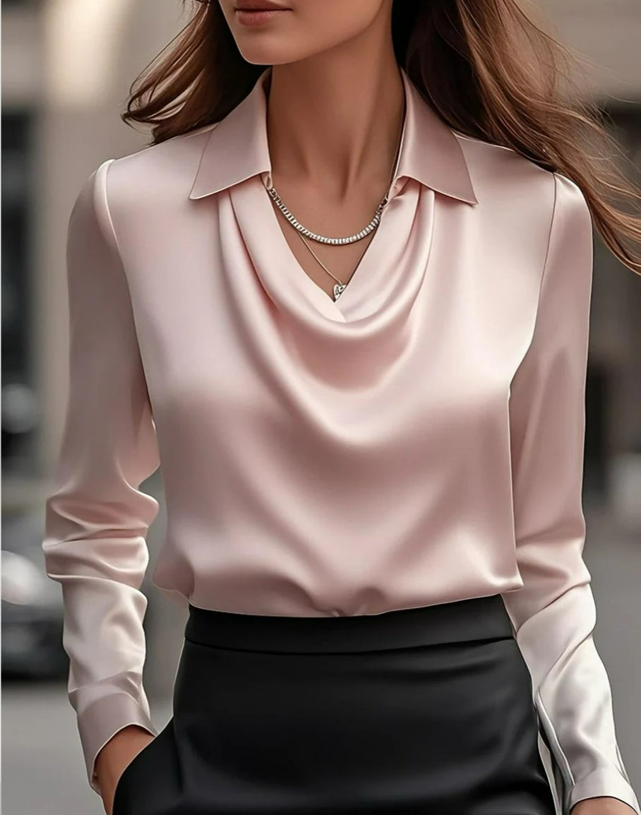 Hogan - Stilvolle, trendige Damenbluse im Satin-Look mit Wasserfallausschnitt