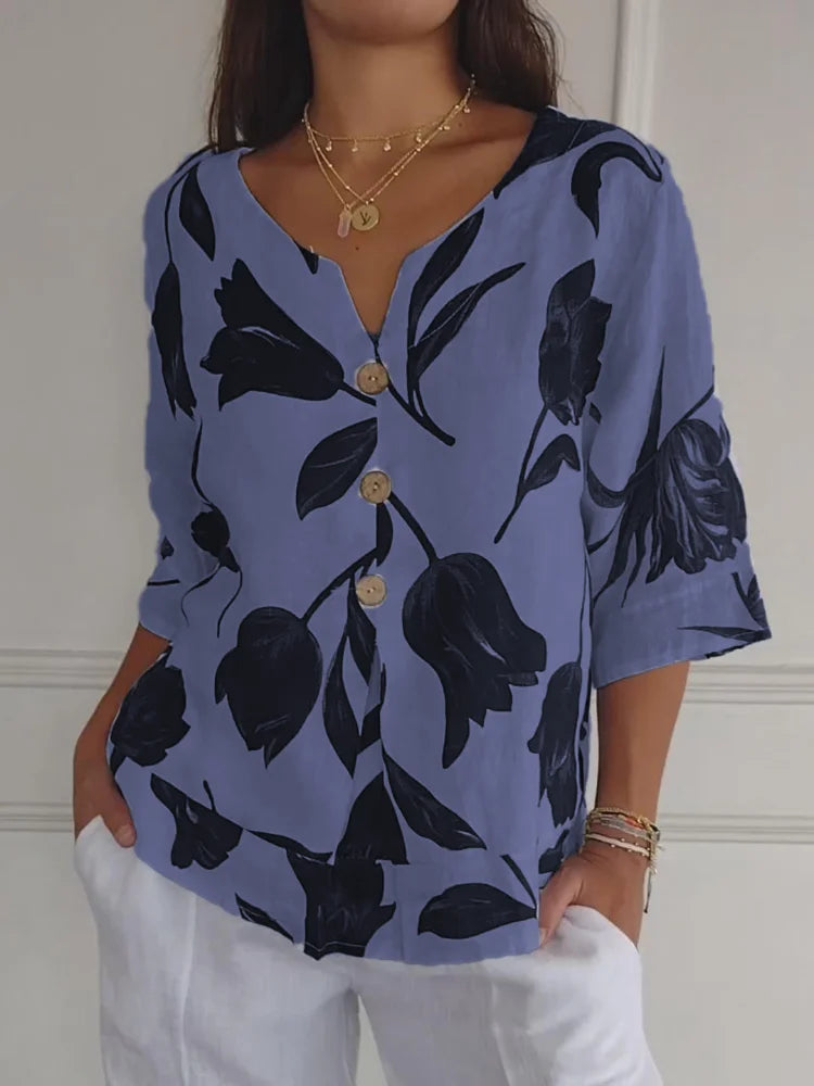 Lara | Blumen V-Ausschnitt Bluse