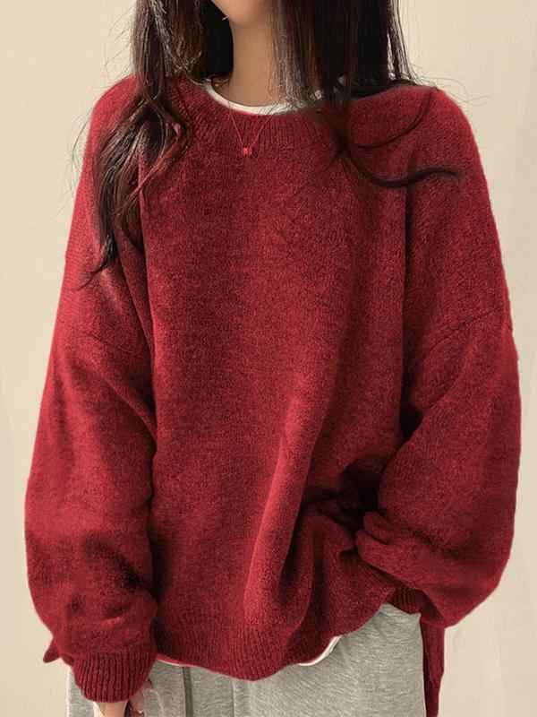 Strickpullover mit Drop-Shoulder, Rundhals und Schlitzsaum - Chic und gemütlich