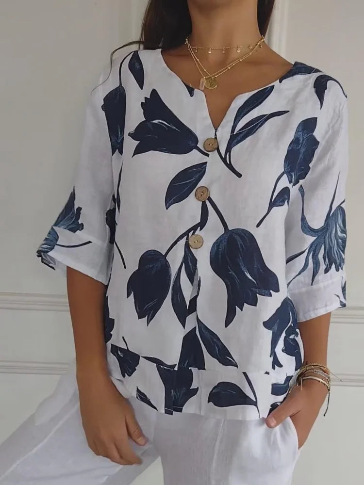 Lara | Blumen V-Ausschnitt Bluse