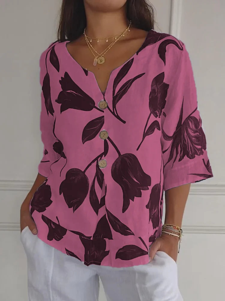 Lara | Blumen V-Ausschnitt Bluse