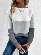 Stilvoller dreifarbiger Damen-Strickpullover für jeden Anlass