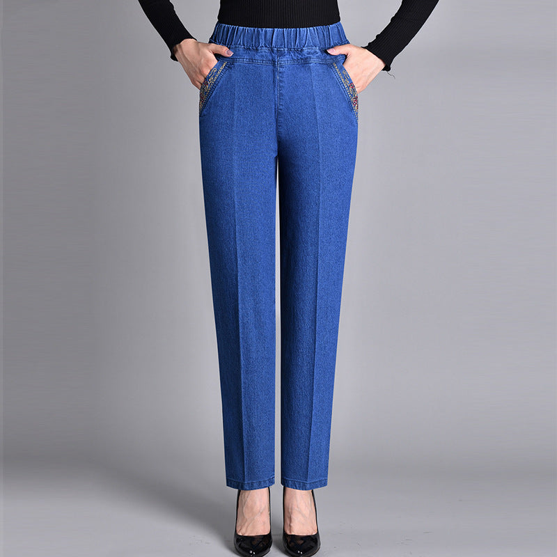 Damenjeans mit elastischem Bund und Seitentaschen